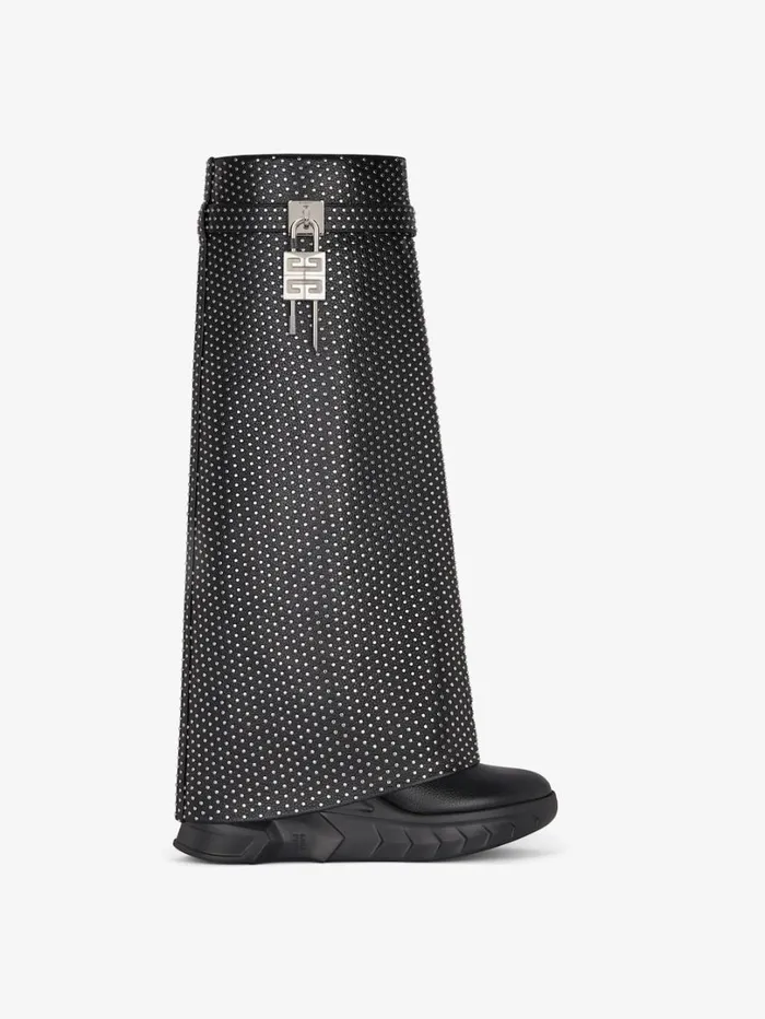 Givenchy Shark Lock Biker Boots In Grained Leather With Studs Black Women Shark Lock
