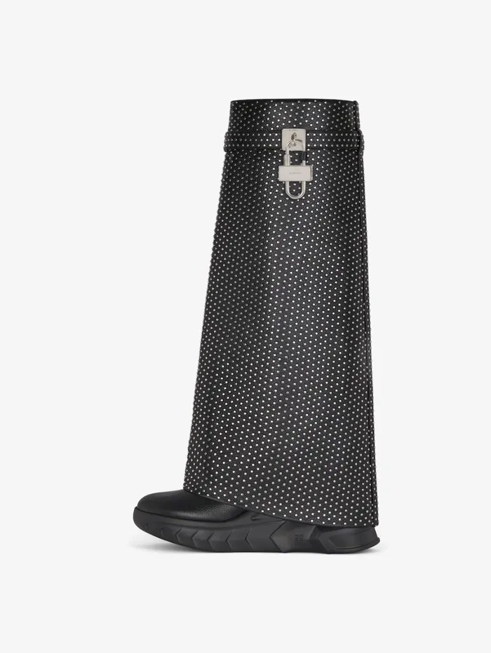 Givenchy Shark Lock Biker Boots In Grained Leather With Studs Black Women Shark Lock Givenchy Shark Lock Biker Boots In Grained Leather With Studs Black Women Shark Lock