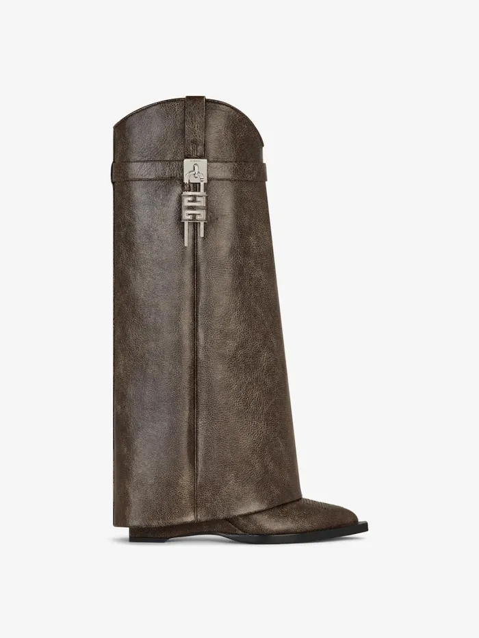 Givenchy Shark Lock Cowboy Boots In Leather Walnut Brown Women Shark Lock