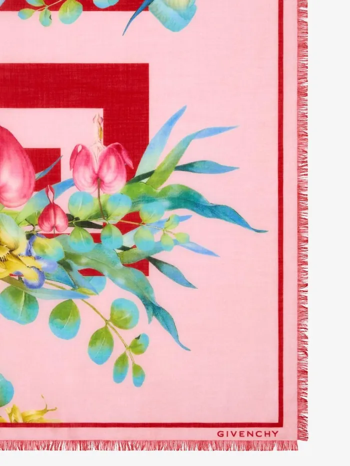 Givenchy Shawl In Cashmere And Silk With 4G Flowers Print Pink Women Scarves Givenchy Shawl In Cashmere And Silk With 4G Flowers Print Pink Women Scarves