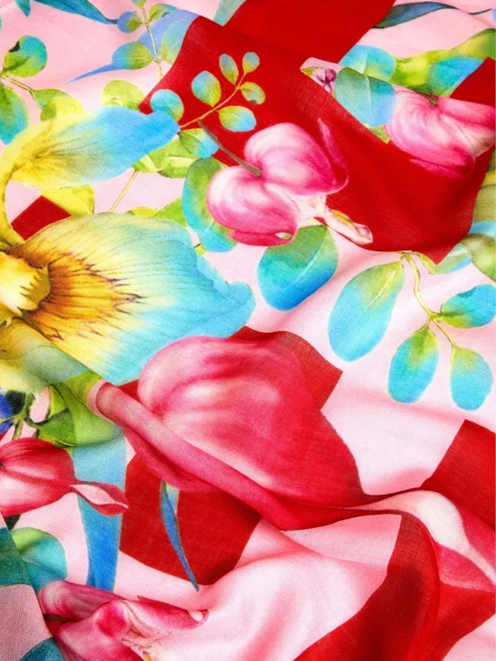 Givenchy Shawl In Cashmere And Silk With 4G Flowers Print Pink Women Scarves Givenchy Shawl In Cashmere And Silk With 4G Flowers Print Pink Women Scarves