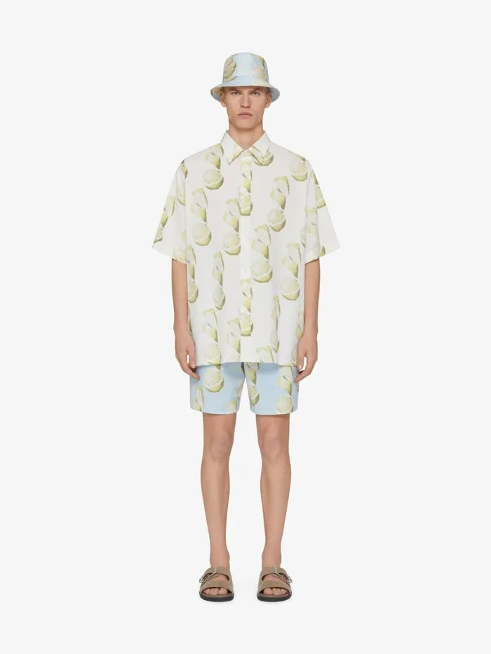 Givenchy Shirt In Cotton Seersucker With Lemon Print Whiteyellow Men Shirts