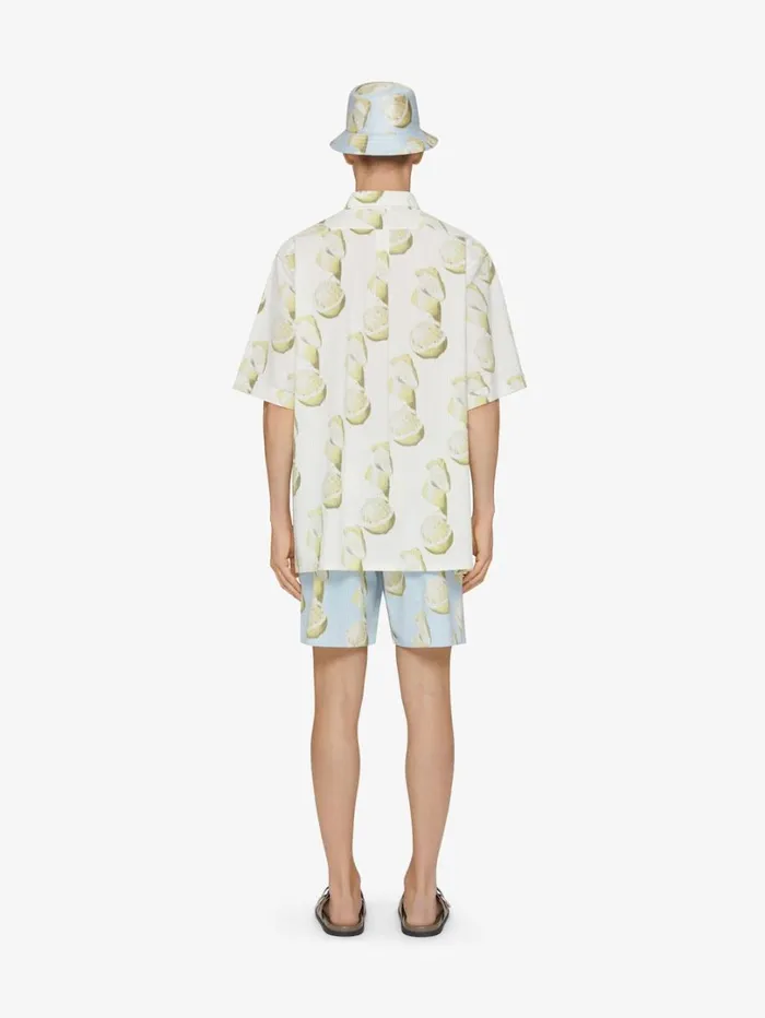 Givenchy Shirt In Cotton Seersucker With Lemon Print Whiteyellow Men Shirts