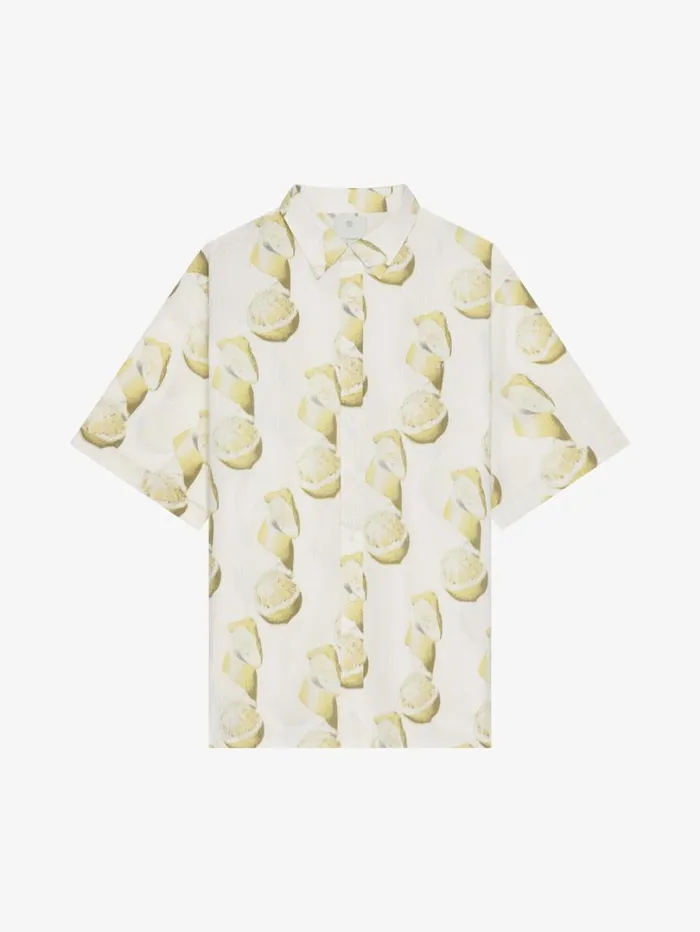 Givenchy Shirt In Cotton Seersucker With Lemon Print Whiteyellow Men Shirts