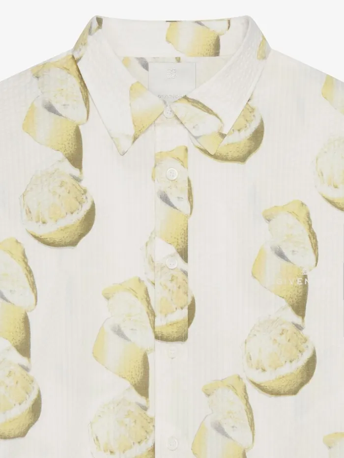 Givenchy Shirt In Cotton Seersucker With Lemon Print Whiteyellow Men Shirts
