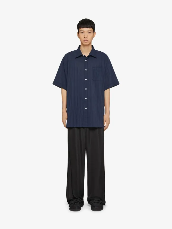 Givenchy Shirt In Cotton Voile With Stripes Navy Men Shirts