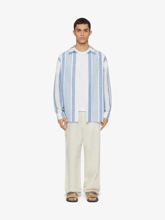 Givenchy Shirt In Linen With 4G Stripes Blueoff White Men Shirts