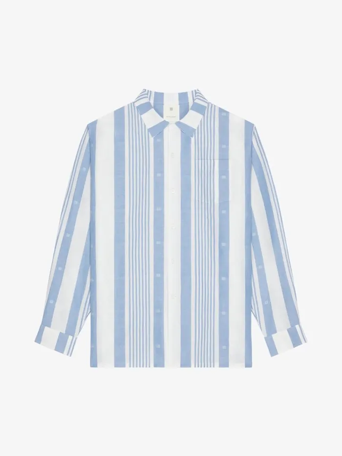 Givenchy Shirt In Linen With 4G Stripes Blueoff White Men Shirts