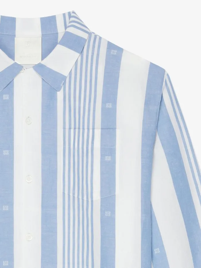 Givenchy Shirt In Linen With 4G Stripes Blueoff White Men Shirts