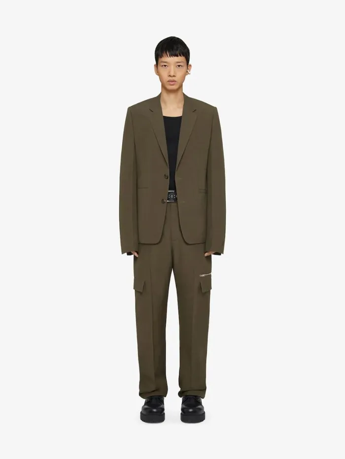Givenchy Slim Fit Jacket In Wool With 4G Detail Khaki Men Coats and Jackets