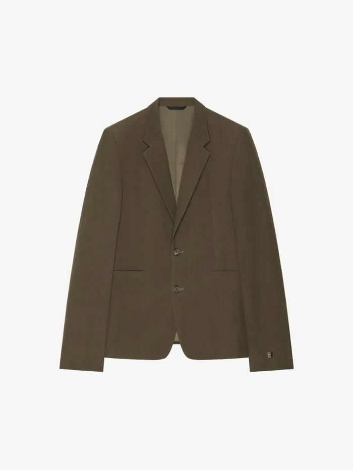 Givenchy Slim Fit Jacket In Wool With 4G Detail Khaki Men Coats and Jackets