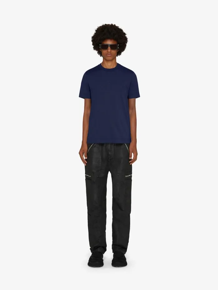 Givenchy Slim Fit Tshirt In Cotton With 4G Embroidery Navy Men TShirts