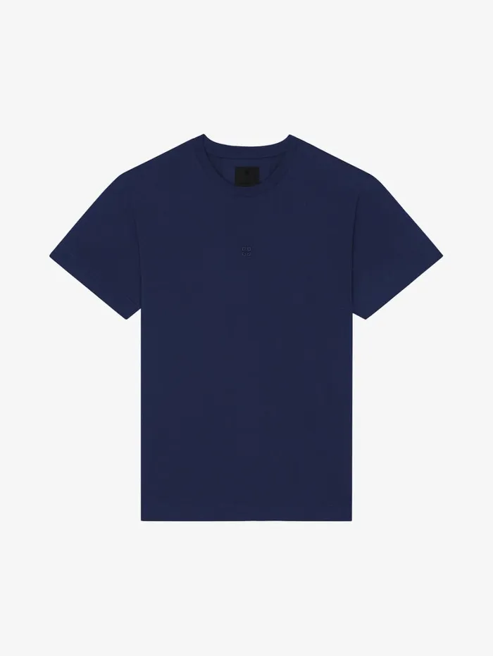 Givenchy Slim Fit Tshirt In Cotton With 4G Embroidery Navy Men TShirts