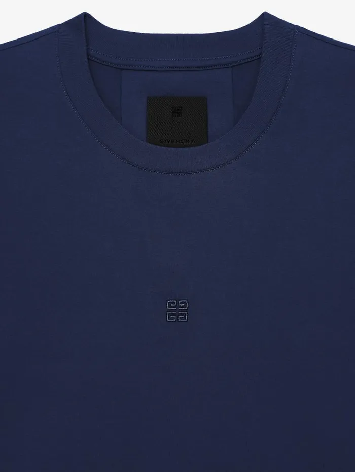 Givenchy Slim Fit Tshirt In Cotton With 4G Embroidery Navy Men TShirts