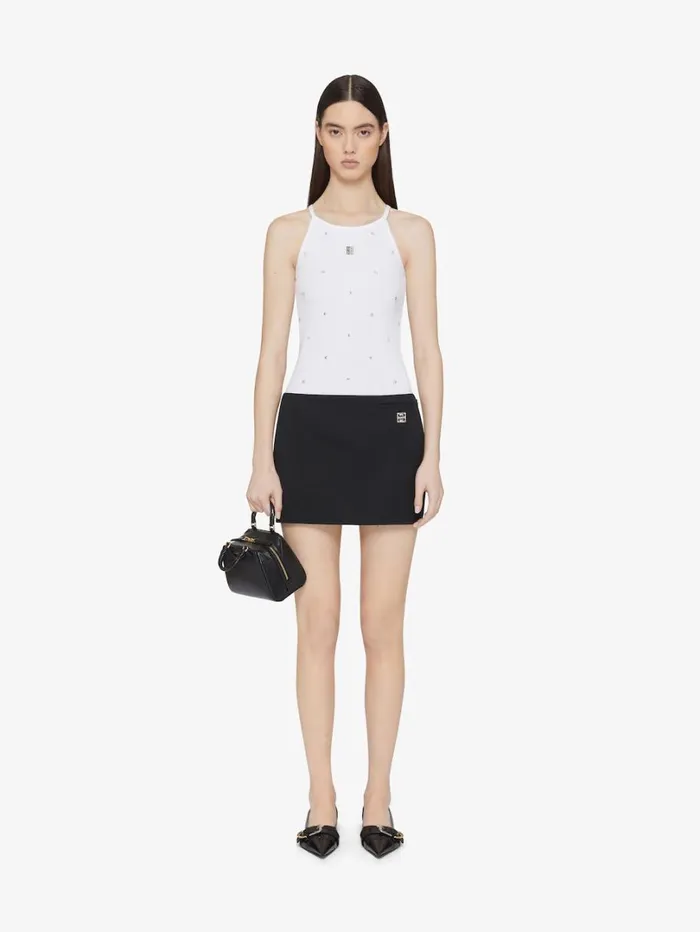 Givenchy Slim Fit Tank Top In Cotton With 4G And Crystals White Women TShirts