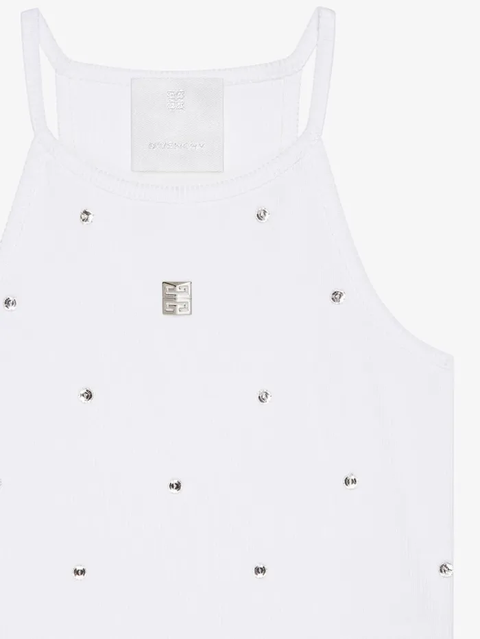 Givenchy Slim Fit Tank Top In Cotton With 4G And Crystals White Women TShirts