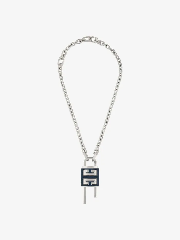Givenchy Small Lock Necklace In Metal And Leather Bluesilvery Men Jewelry