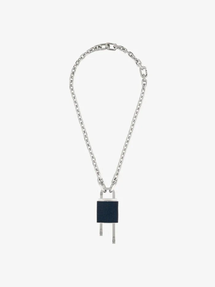 Givenchy Small Lock Necklace In Metal And Leather Bluesilvery Men Jewelry