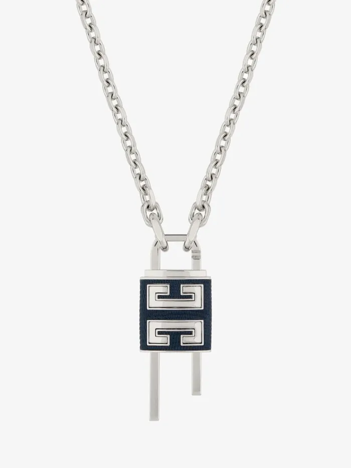 Givenchy Small Lock Necklace In Metal And Leather Bluesilvery Men Jewelry