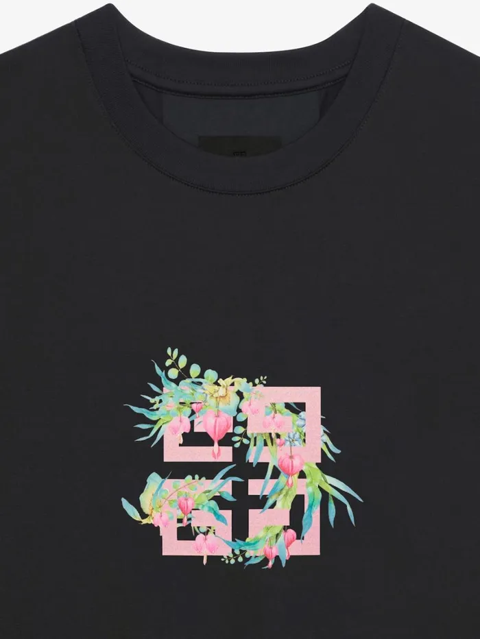 Givenchy Tshirt In Cotton With 4G Flowers Print Black Women TShirts