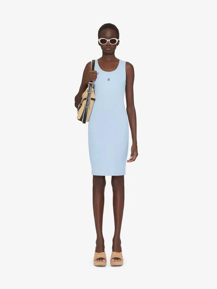 Givenchy Tank Dress In Cotton With 4G Detail Sky Blue Women Dresses