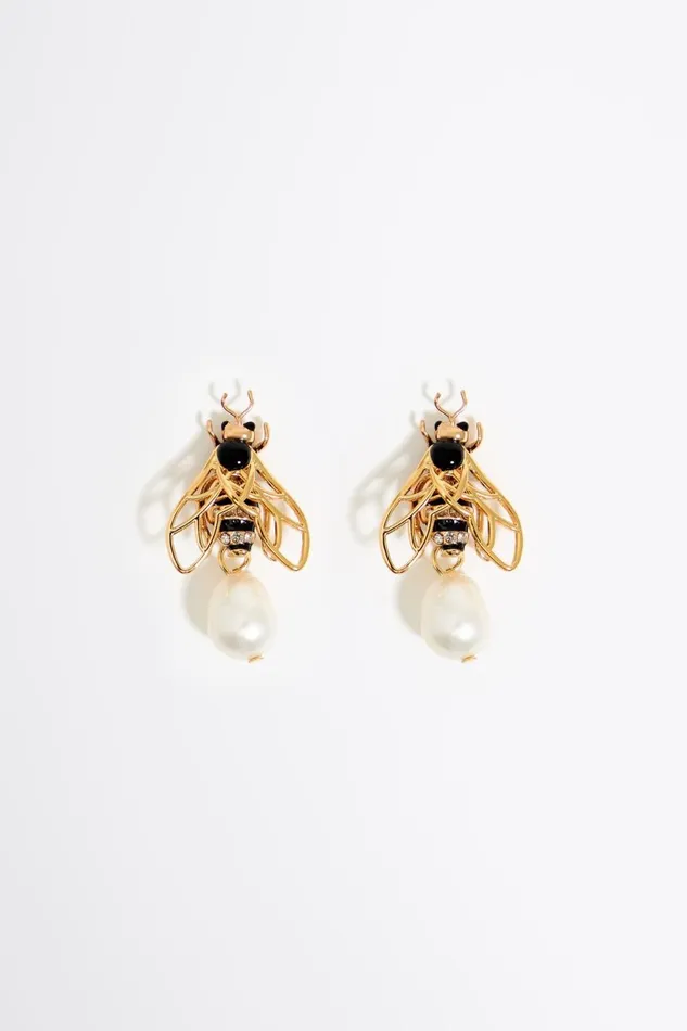 Gold Bee And Pearl Earrings Black Women Bimba Y Lola Jewelry