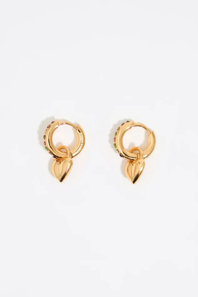 Golden Heart Mini Hoop Earrings With Crystals Gold Women Bimba Y Lola Jewelry