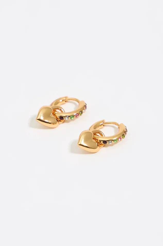 Golden Heart Mini Hoop Earrings With Crystals Gold Women Bimba Y Lola Jewelry