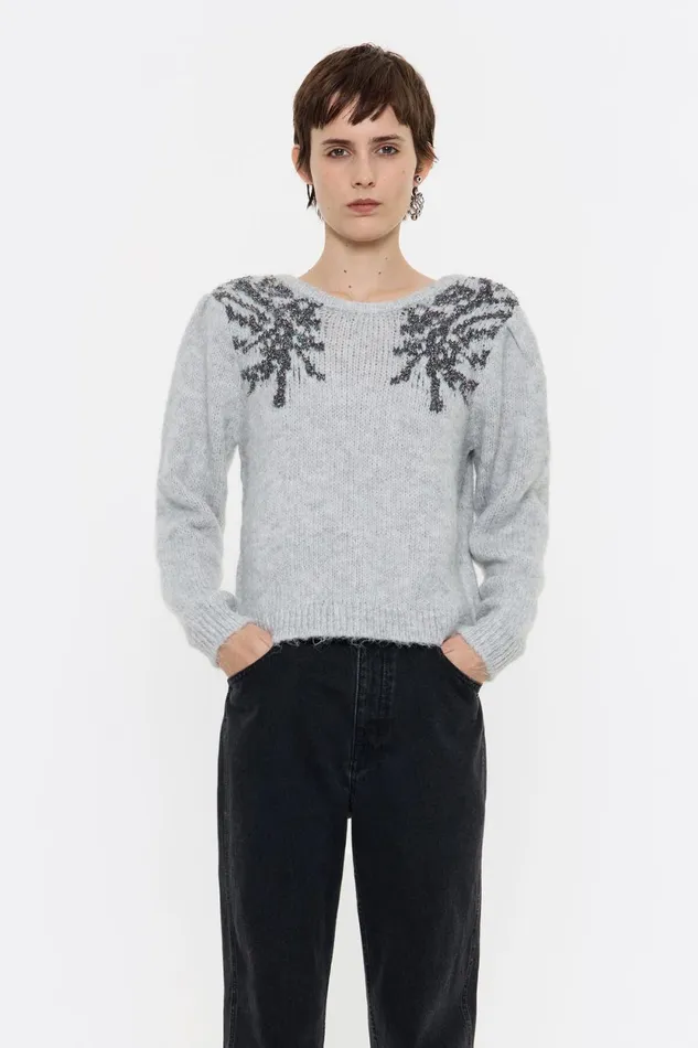 Gray Lurex Shoulders Jumper Grey Women Bimba Y Lola Knitwear