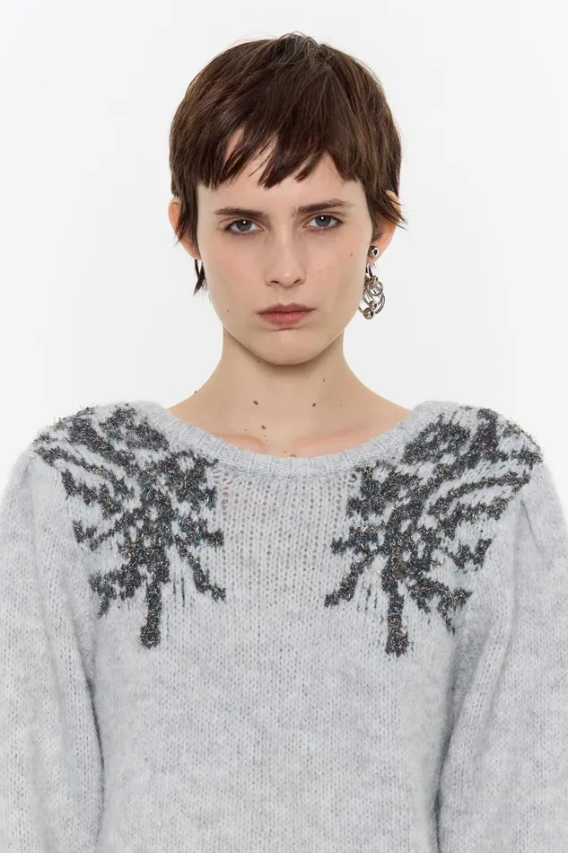 Gray Lurex Shoulders Jumper Grey Women Bimba Y Lola Knitwear