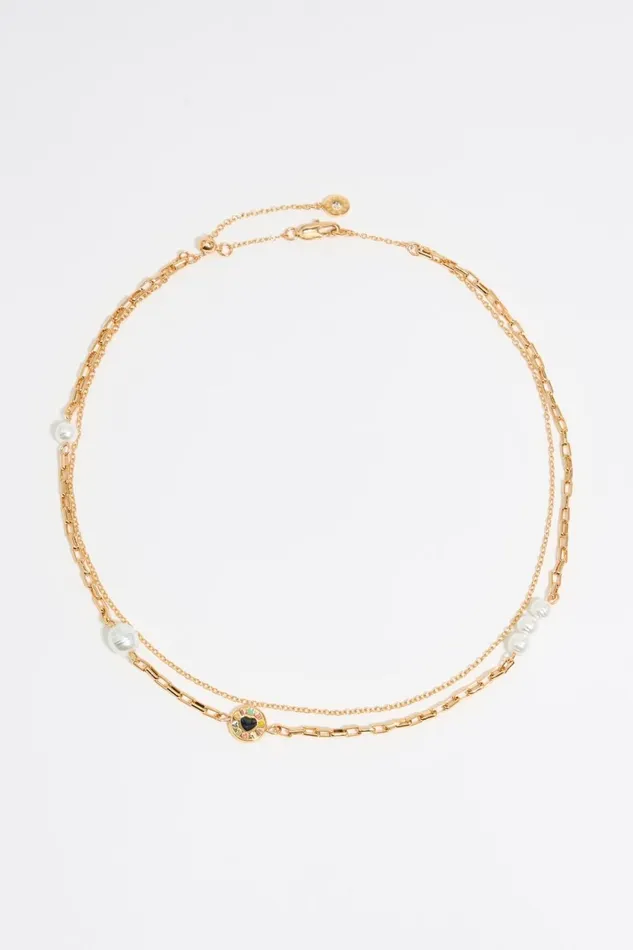 Heart Logo Double Chain Necklace Gold Women Bimba Y Lola Necklaces