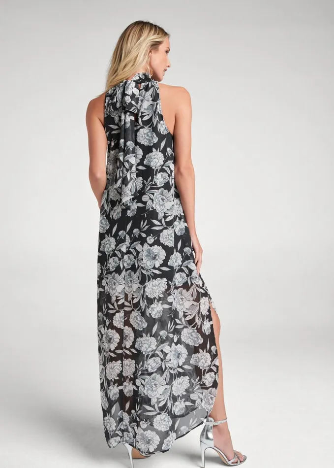 HIGH NECK FLORAL MAXI DRESS Black Multi Women VENUS Maxi Dresses