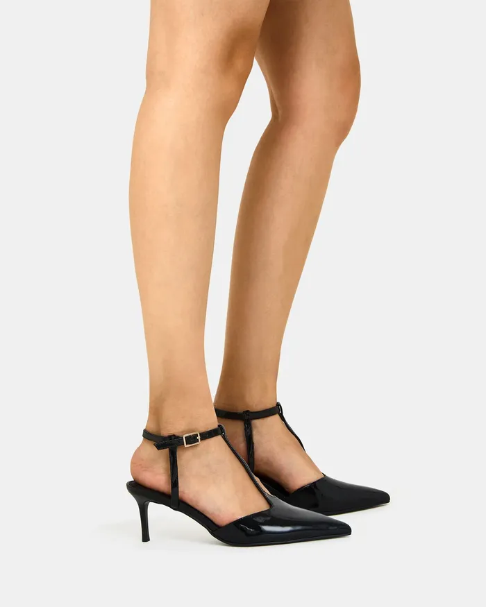 INVERGIO Black Patent Closed Toe Heels Stilettos NOVO Shoes Women