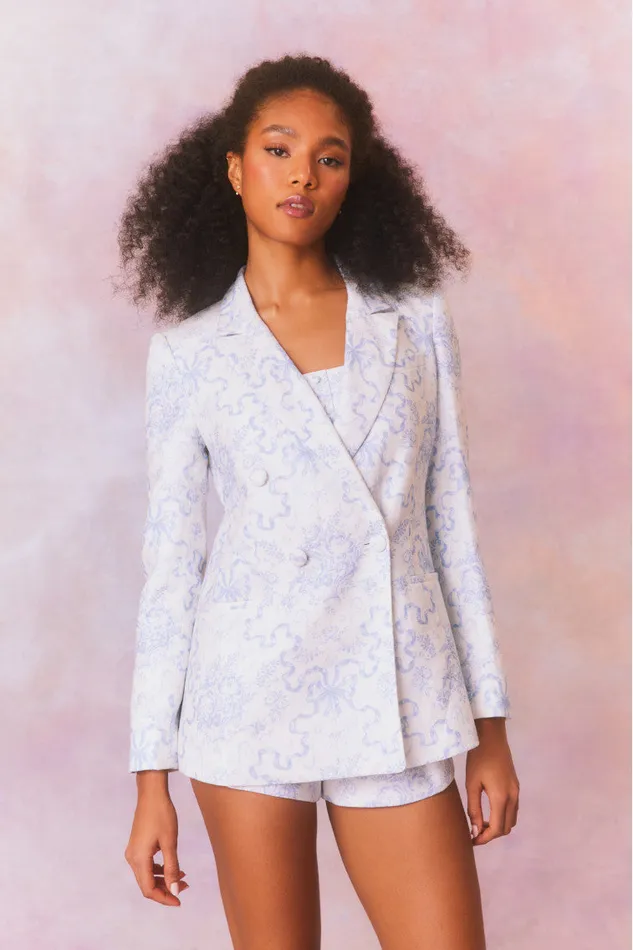Jackets and Coats Women LoveShackFancy Lumine Double Breasted Bow Print Jacket Blissful Blue Jackets and Coats Women LoveShackFancy Lumine Double Breasted Bow Print Jacket Blissful Blue