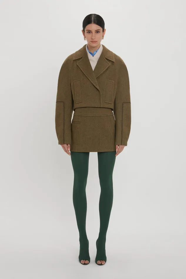 Jackets and Coats Women Victoria Beckham Cropped Pea Coat In Khaki