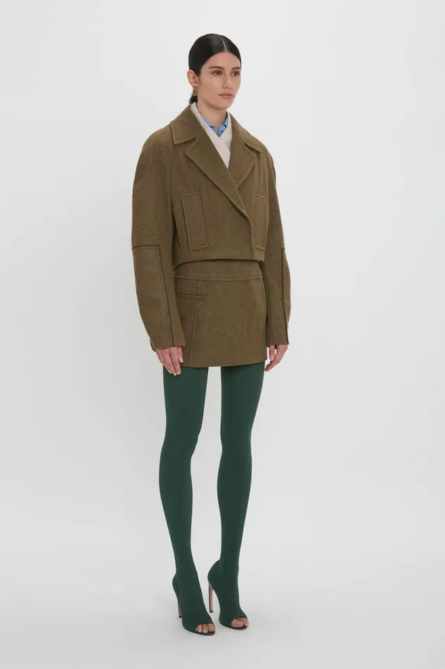 Jackets and Coats Women Victoria Beckham Cropped Pea Coat In Khaki