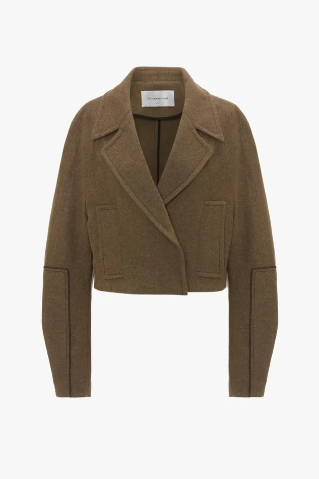 Jackets and Coats Women Victoria Beckham Cropped Pea Coat In Khaki