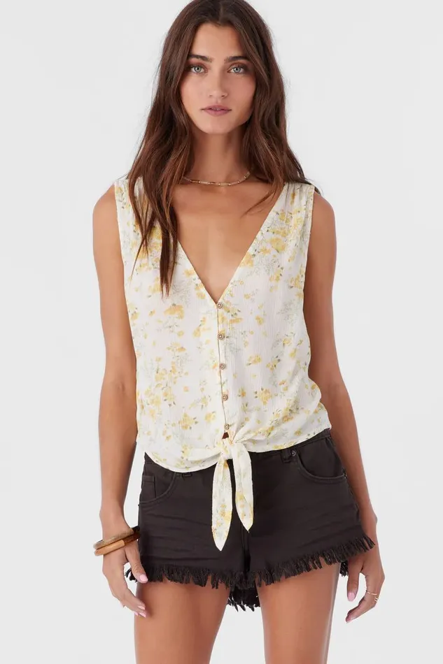 JADEN TATIANNA FLORAL TIEFRONT TOP White Women O039NEILL Clothing