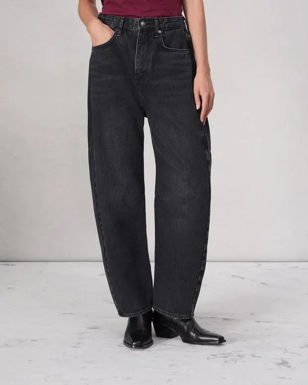 Jeans Women Rag and Bone Charlie BarrelLeg Jean Lightweight Rigid Denim Black Stone