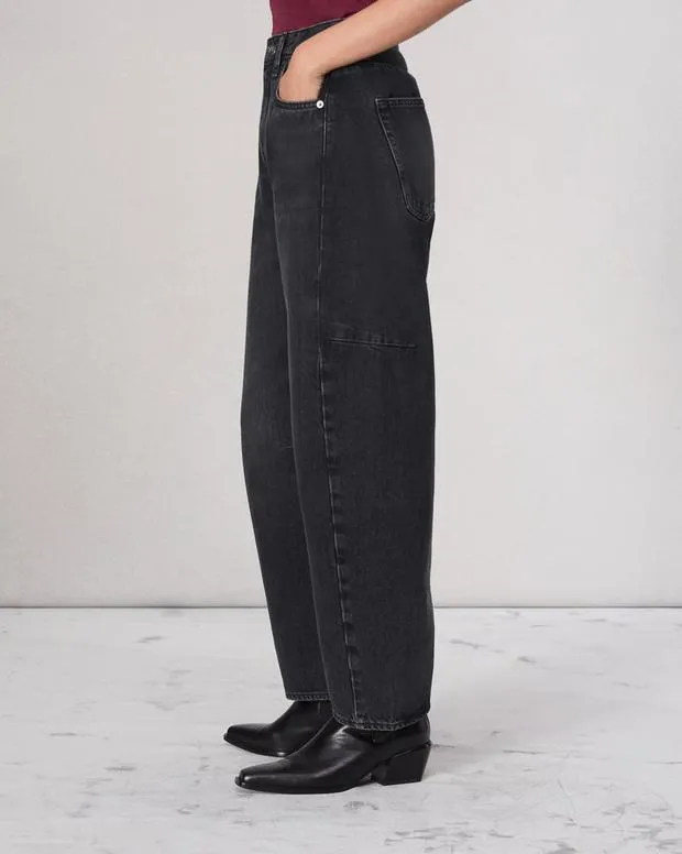 Jeans Women Rag and Bone Charlie BarrelLeg Jean Lightweight Rigid Denim Black Stone