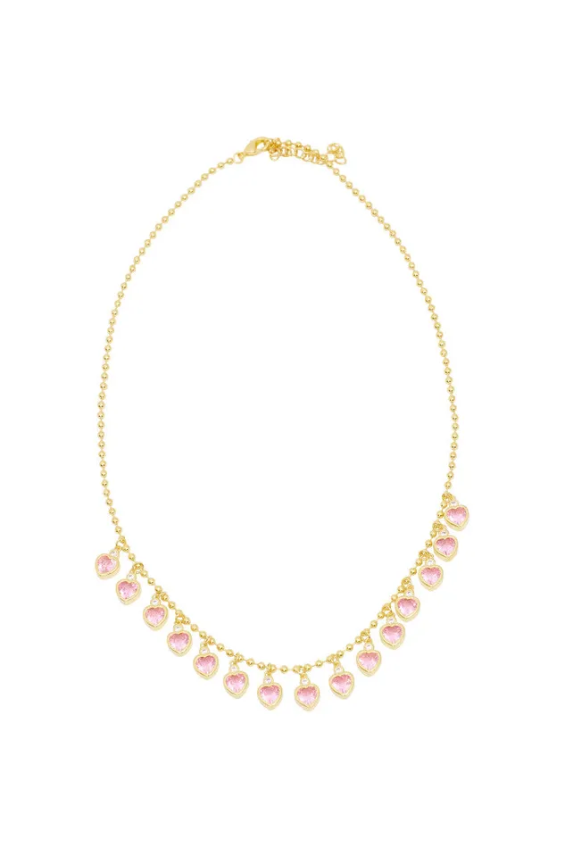 Jewelry Women LoveShackFancy Erin Wachs Gold Heart Tennis Necklace Pink