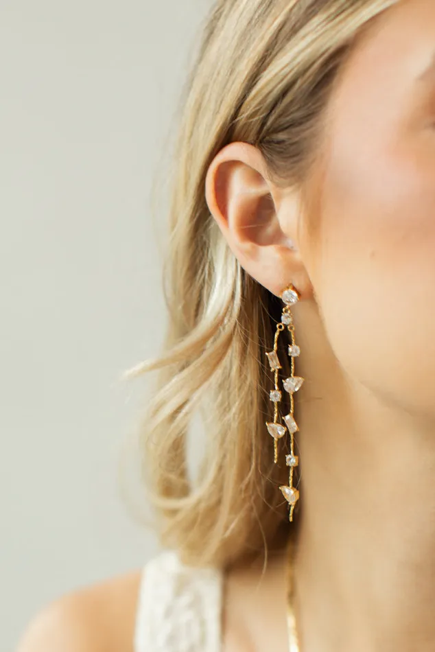Jewelry Women LoveShackFancy Luna Asymmetrical Drop Earrings By Evie Jewelry Gold