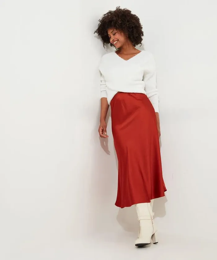 Joe Browns Skirts Women Autumn Days Satin Skirt Rust