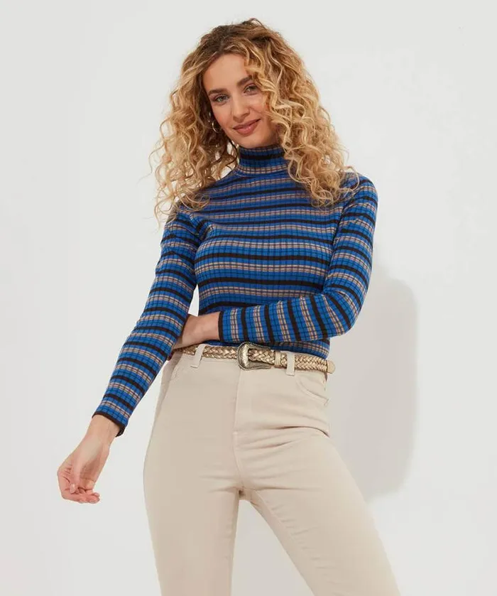 Joe Browns Tops Tunics and Blouses Women Darcie Striped Roll Neck Top Blue