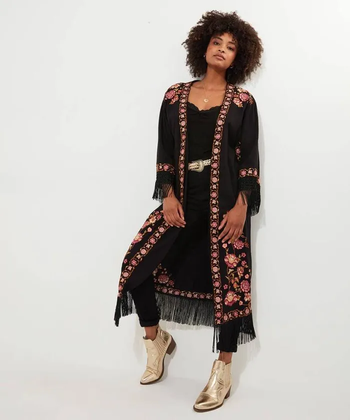 Joe Browns Tops Tunics and Blouses Women Exquisite Embroidered Kimono Black