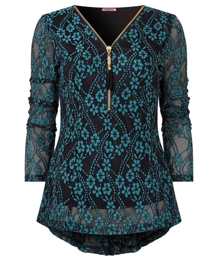 Joe Browns Tops Tunics and Blouses Women Georgie Lace Zip Top Teal Joe Browns Tops Tunics and Blouses Women Georgie Lace Zip Top Teal