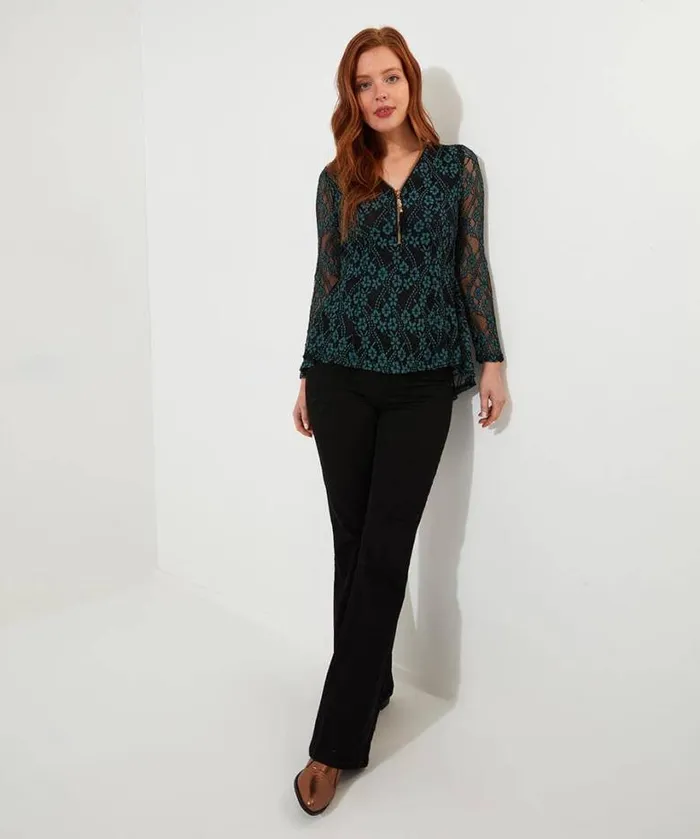 Joe Browns Tops Tunics and Blouses Women Georgie Lace Zip Top Teal Joe Browns Tops Tunics and Blouses Women Georgie Lace Zip Top Teal
