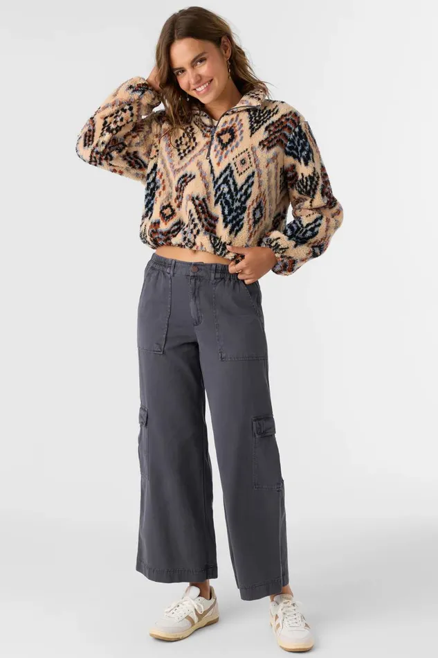 KACEY PALMER PRINT HIGH PILE FLEECE PULLOVER Silver Blue Women O039NEILL Clothing