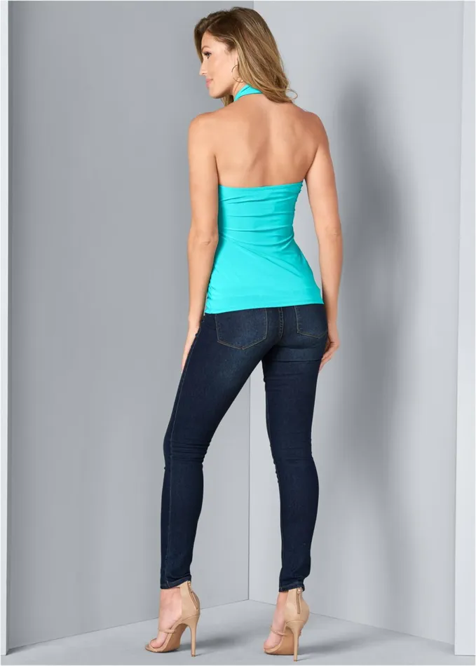 KEYHOLE DETAIL HALTER TOP Turquoise Women VENUS Venus Basics Tops