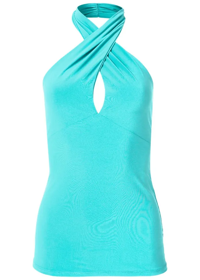 KEYHOLE DETAIL HALTER TOP Turquoise Women VENUS Venus Basics Tops